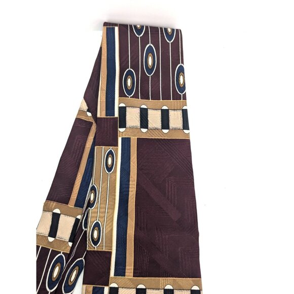 Conte di Milano Men Silk Necktie Burgundy Gold Geometric Standard 57 Inch - Picture 3 of 6